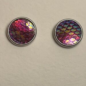 Iridescent peacock scale stud earrings